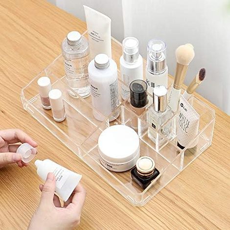 Organizador de cajones transparente con 9 compartimentos, de plástico resistente, para baño, cocina y oficina. (1/5)