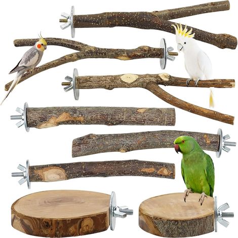 Perchoir Oiseau - 8 Pièces - Bois Naturel - Accessoire Cage - Pour Perruches Et Perroquets (1/5)