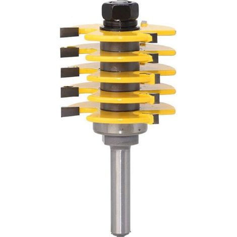 1 Pcs Routeur à Bits Empilable Réglable Fente, 8mm Tige, pour Outil de Travail du Bois avec 6 x Lame Jaune, Fonepro (1/5)