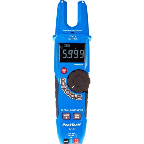 PeakTech 1700 - TRUE RMS Pinza elettrica forcella, 200 A, rivelatore di tensione con display LCD, misuratore di pinza a forcella, misuratore di tensione senza contatto, tester di continuità, tester di (1/5)
