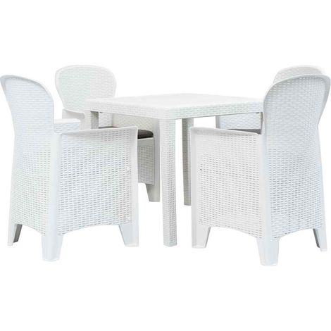 vidaXL Ensemble à manger d'extérieur 5pcs Plastique Blanc Aspect rotin (1/5)
