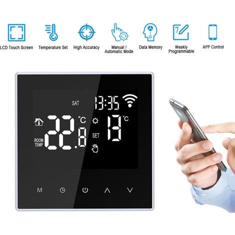 Vakuum-Régulateur de température numérique Wi-Fi, application et thermostat de contrôle de la circulation programmables, avec grand écran LCD pour la maison, l'école, le bureau, l'hôt (1/5)