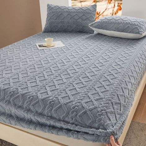 Drap-Housse - Polaire - 90x200 cm - Hauteur Matelas Jusqu'à 28 cm - Gris - 1 Pièce (1/4)