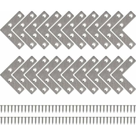 Equerre de Fixation Plats Droits Support en forme de L Metalliques Equerres avec Vis pour Bois Meubles Placard Réparation Support 50 50mm 20 Pièces (1/4)