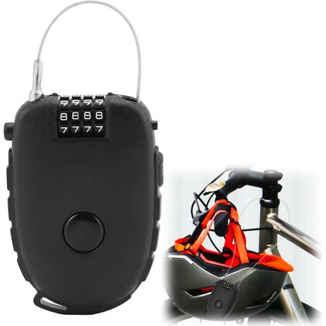Cadenas à Code Rétractable, 4 Chiffres, Noir, Acier, 130cm, pour Sac à Dos, Casque, Panier, Vélo (1/5)
