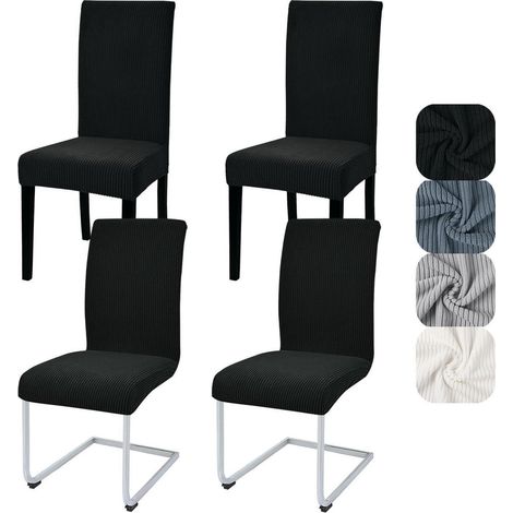Stuhlhussen 4er Set, Universal Stretch, Kurzflor, Elastisch, Waschbar, Schwarz (1/5)