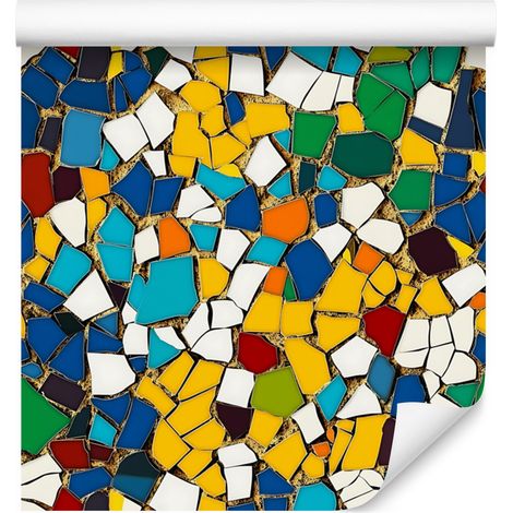 Papier peint mosaïque coloré jaune et turquoise pour salon et chambre 50x1000 cm (1/5)