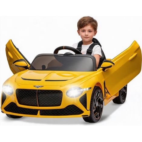 Voiture électrique enfant 12V de élégant Bacalar sous licence, 1 place - Télécommande parentale 2,4 GHz - Portes ciseaux, suspension, 3 vitesses, LED, klaxon, MP3 USB/AUX/sans fil - Couleur: Jaune (1/5)
