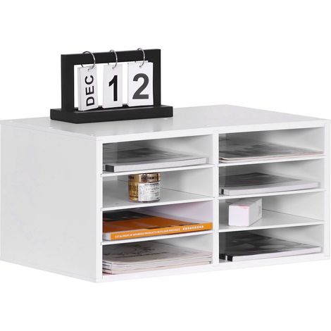 Relaxdays Bamboo Document Holder, A4, 8 Slots, Office, Home Office, HxWxD: 25x49x31 cm, Desk Organizer, White