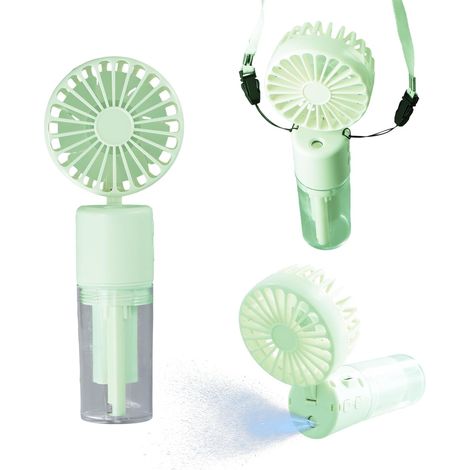 Ventilador portátil 3 en 1, 4 velocidades, silencioso, recargable, con nebulizador y cordón, plegable 180° para casa y oficina, 6-8 horas de autonomía (verde) (1/5)
