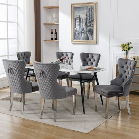 Stuhl Esszimmerstuhl Samt Grau Metall 4 Fuß OKMYHOME (1/5)