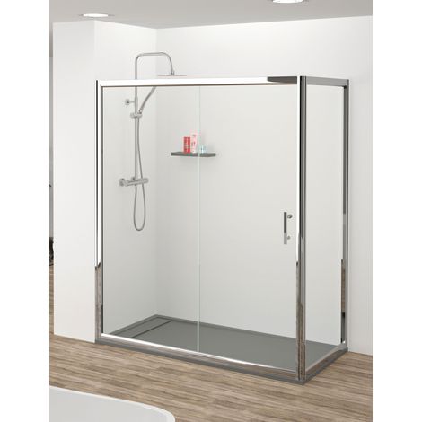Mampara de Ducha Angular - 2 Hoja Fija + 1 Puerta Corredera - Modelo Chiana Q3 (80 x 110) (1/3)