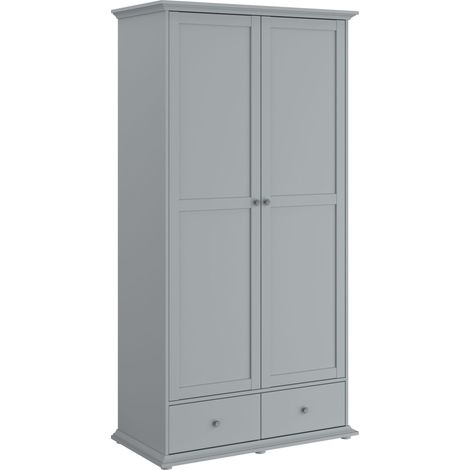 Les Tendances – Armoire de chambre MARGAUX gris galet – 2 portes et 2 tiroirs – Panneaux de particules 15mm – L104 x P53 x H202 cm (1/5)