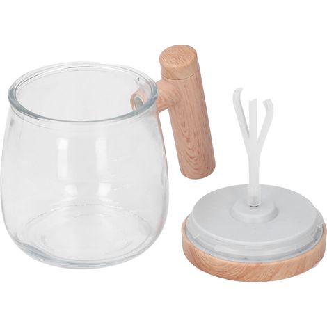 Tasse à café en verre avec mélangeur automatique, mug électrique avec couvercle, rechargeable, transparente, idéale pour la maison et le bureau. (1/5)
