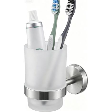 Kitchen Gobelet à Brosse à Dents de Salle de Bain, Porte-Brosse à Dents en Acier Inoxydable, Porte-Brosse à Dents Mural, Porte-gobelet Mural Adhésif ou vis (1/5)