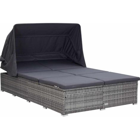 vidaXL Transat à 2 places avec coussin Résine tressée Gris (1/5)