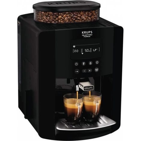 Krups – Cafetière à dosettes expresso broyeur Arabica 15 bars – Broyeur à grains avec cônes métalliques – Écran LCD tactile – Buse vapeur pour cappuccino