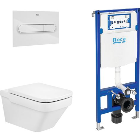 ROCA PACK DAMA+DUPLO Inodoro Suspendido Rimless Pulsador Blanco - Asiento: Caida Amortiguada - ref: A34678L+A801782004+A890070020+A890195000 (1/2)