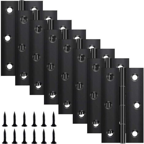 Lot de 8 charnières pliantes 68 mm × 38 mm, charnière en acier inoxydable noir, charnière piano, petite charnière, charnière de porte pour portes, fenêtres, armoires avec 48 vis (1/5)