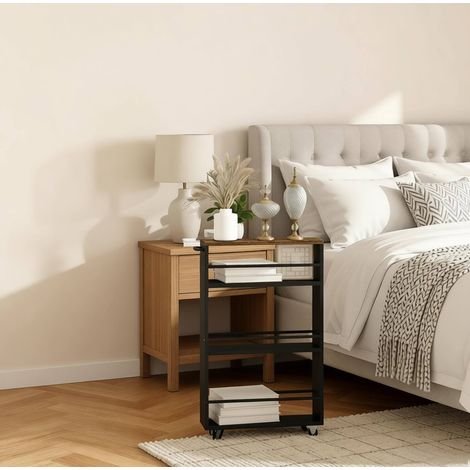 MEUBLIV Chariot de cuisine 47 x 13 x 80 cm noir et bois – 3 étagères, avec roulettes (1/4)