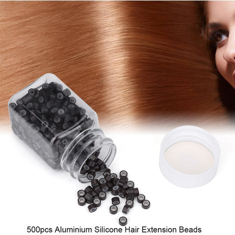 Tubes en silicone aluminium pour extensions de cheveux, ornements de tresses marron foncé (1/4)