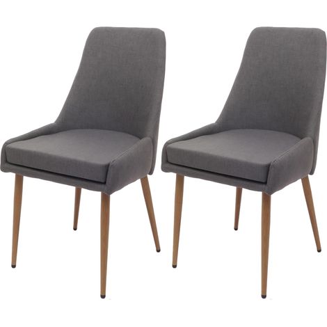 [NON UTILIZZATO] Set di 2 sedie da pranzo HHG-069, poltroncina cucina imbottita, tessuto (280g/m²) acciaio effetto legno, grigio scuro (1/5)