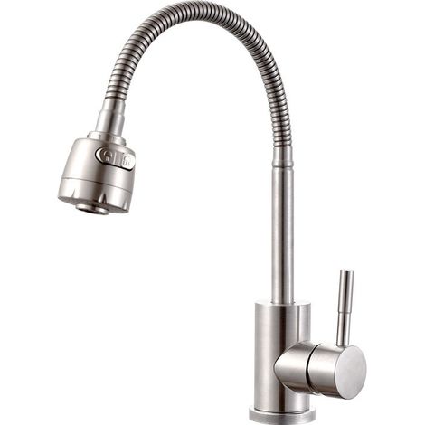 Robinet de cuisine pivotant à 360° en acier inoxydable 304 et érable (1/4)