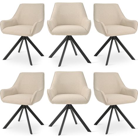 360° swivel armchairs with curved backrests and soft cushions, perfect combination of style and comfort - Set of 6 - Beige