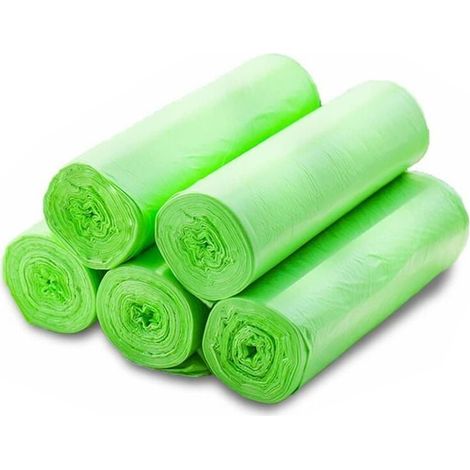 Paquete de 100 bolsas de basura de almidón de maíz resistentes al desgarro, compostables y biodegradables para uso en cocina y jardín. (1/5)