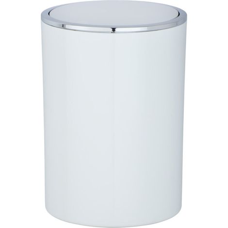 Petite poubelle de salle de bain 5l – Couvercle basculant – Plastique haut de gamme – Dimensions 18,5x25,5 cm – Blanc avec liseré chromé