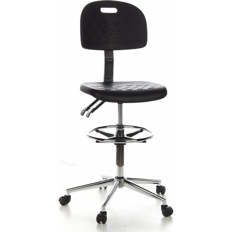 Hocker / Drehhocker / Arbeitsstuhl TOP WORK 23 Hartschaum schwarz Chrom hjh OFFICE (1/5)
