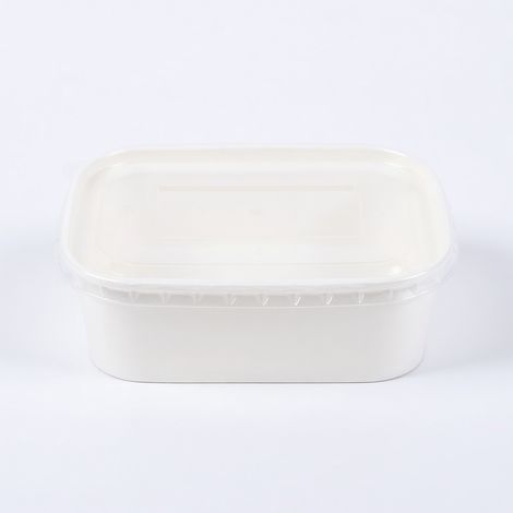 Bol rectangulaire en kraft blanc 650 ml avec couvercle en PP