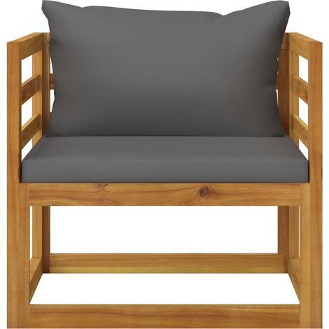 INLIFE Chaise de jardin avec coussins gris foncé Bois d'acacia massif (1/5)