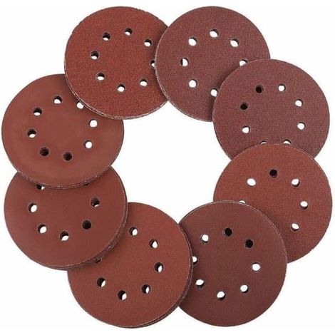 Paquet de 100 feuilles de papier de verre de 125 mm avec fixation Velcro pour ponceuses orbitales aléatoires - grains professionnels P60, P80, P100, P120 et P240 - Gros grain - 125 mm - paquet de 100 (1/5)