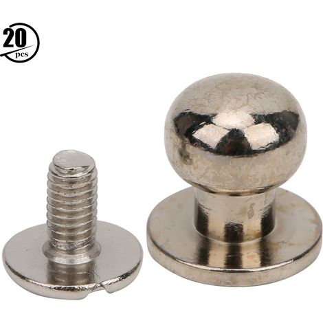 20 Jeux Rivets à Tête Ronde en Cuivre pour Travail du Cuir DIY, Vis à Clous à Point, 10x8mm Argenté (1/5)