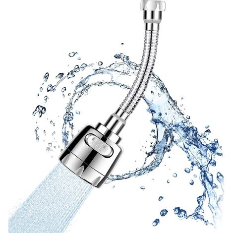 Robinet universel orientable à 360°, anti-éclaboussures, avec flexible, bec flexible 2 positions, inox, 200 mm (1/5)
