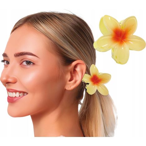Pinza para el cabello con flor amarilla y roja, Carnaval de primavera, Hawái, Aloha, 8 cm (1/5)