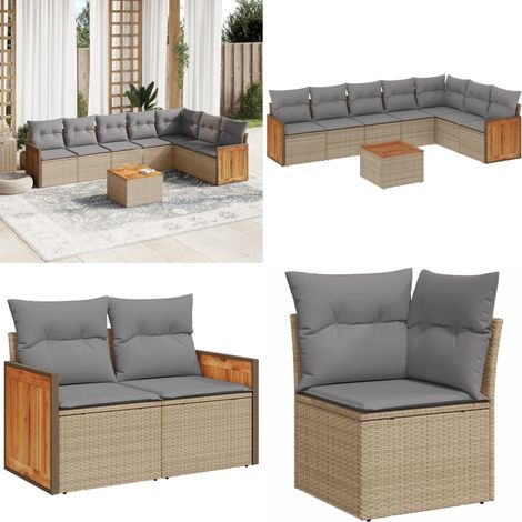 Salon de jardin avec coussins 8 pcs beige résine tressée - Ensemble Salon De Jardin - Meuble Extérieur - Mobilier De Jardin - Chaise Lounge - Set Salon - Home & Living (1/5)