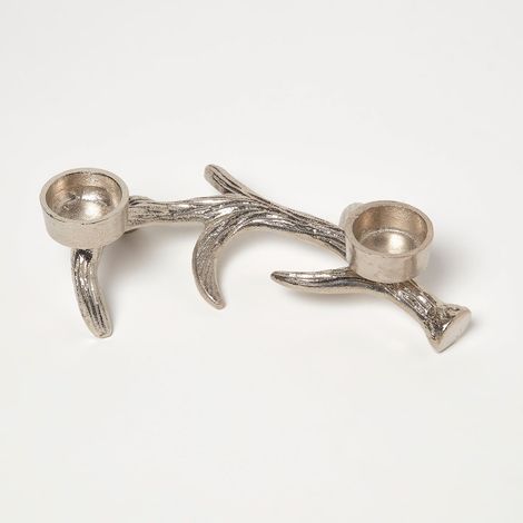 HOMESCAPES Silver Antler Dual Tea Light Holder (1/5)