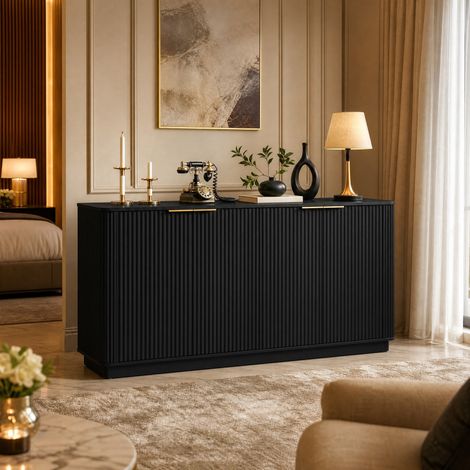 Mobile TV 160 x 40 x 80 cm con contenitore, 4 ante, MDF, nero DESVIAE (1/5)