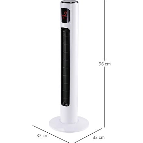 Ventilateur colonne silencieux 45 W 3 modes 3 vitesses télécommande oscillant 70° minuterie et affichage LED 96 cm blanc