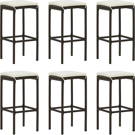Barhocker mit Kissen 6 Stk. Braun Poly Rattan