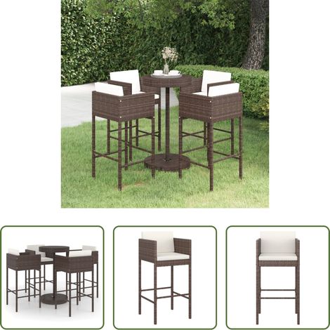 Gartenmöbel - 5-tlg. Gartenbar-Set mit Kissen Poly Rattan Braun (1/5)