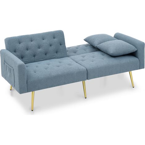 Sofá de 2 plazas de tejido teddy azul con respaldo reclinable y patas metálicas (1/5)