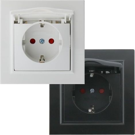 Prise Schuko - couvercle, design noir mat, dimensions 84 x 84 x 40 mm, catégorie de matériel électrique, idéale pour les mécanismes électriques