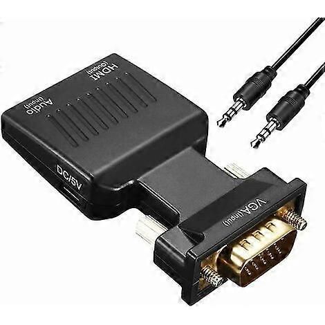 Adaptateur VGA vers HDMI 1080p, convertisseur VGA mâle vers HDMI femelle, avec câble audio et de chargement USB, compatible avec PC, ordinateurs portables, moniteurs et projecteurs - Noir (1/5)