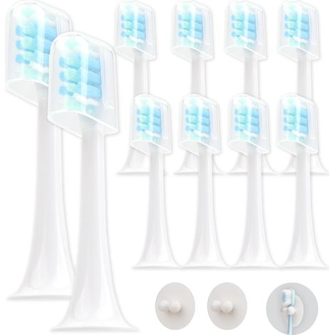 10 Pcs Replacement Brush Heads for Sonic Electric Toothbrush with Dust Cap Compatible with T300/T500/T700, 2 x Suction Cup Holder (1/5)