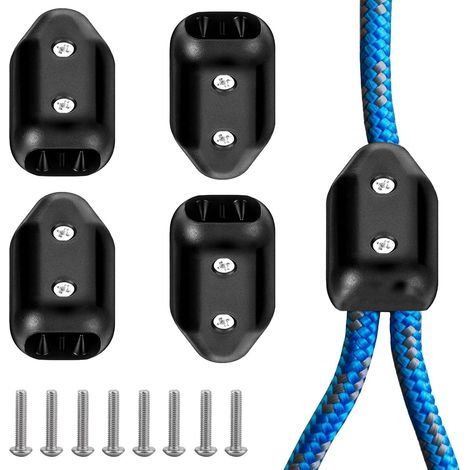 4er-Set Seilklemmen mit Schrauben, 10 mm Kunststoff-Seilklemmen, wiederverwendbare Seilverbinder, tragbar und verstellbar, für Kabel, Hundeleinen, Klettern, Wandern, Schwarz (1/5)