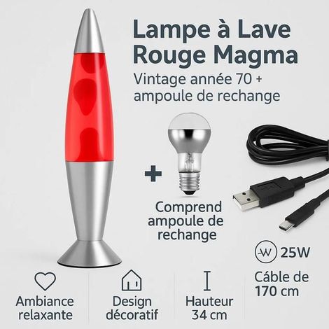 Lampe à Lave - Straße Tech ® - Magma - Vintage années 70 - 25W - Ampoule LED incluse