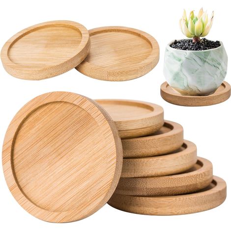 8 Pièces Soucoupe pour Pot de Fleurs Bambou Ronde Mini Plante 6,5 cm Résiste aux Chutes et ne se Déforme pas, aussi pour Tasses Bougies et Vases, pour Jardin Balcon et Salon, Réutilisable (1/5)